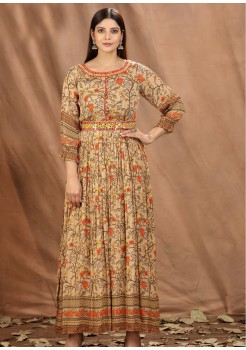 Red & Yellow Viscose Designer Gown